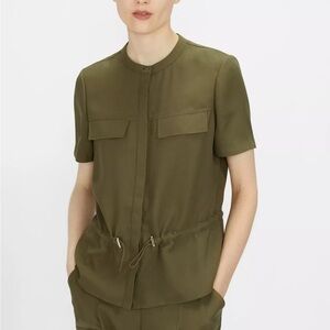 TED BAKER Anjyo Green Top Sz 0(S-XS) Draw Cord Waist Satin Utility Old Money Lux